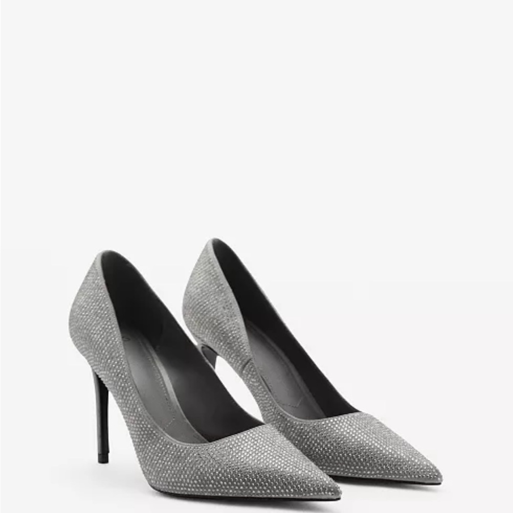Mango Silver Rhinestone Pointed Toe Stiletto Heels